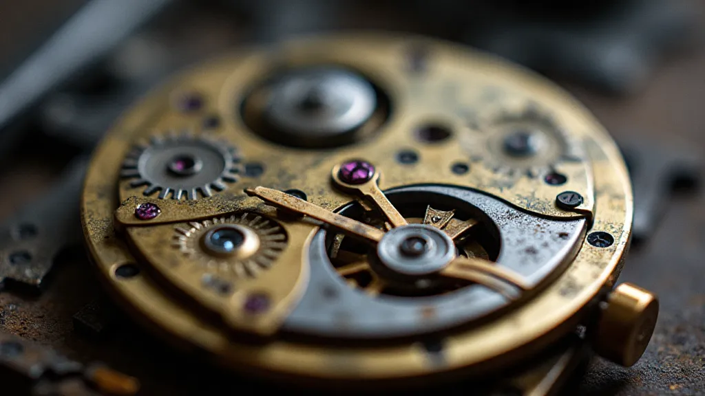 Close-up of a manual-wind watch movement