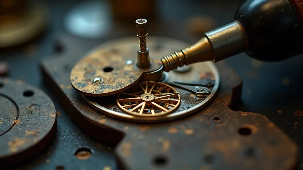Watchmaker examining a vintage watch movement with a loupe.